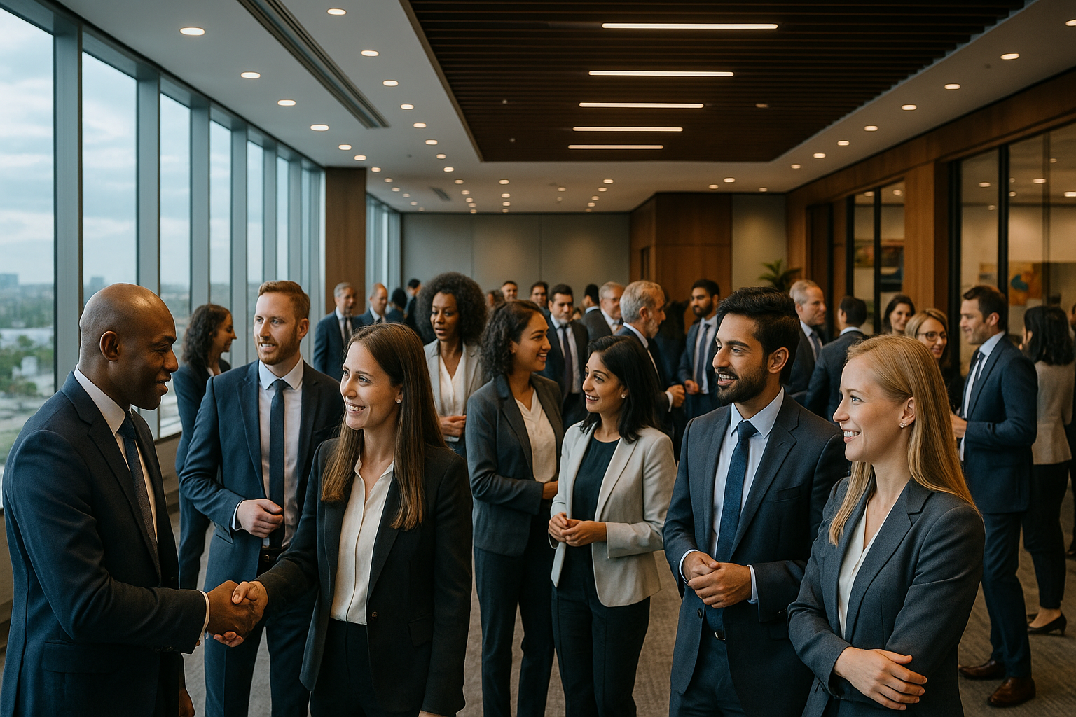 Professional networking event in modern office space